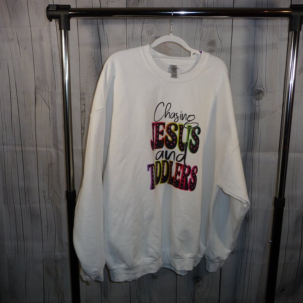 Sweatshirt - Chasing Jesus and Toddlers - White - 2x